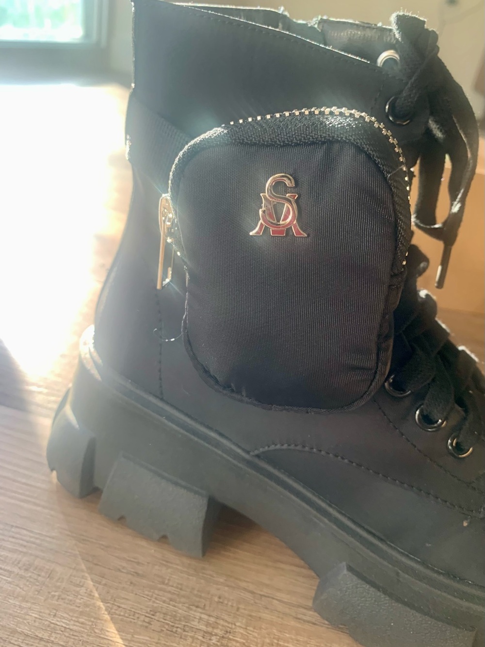 Thora-P Black Combat Boot- Steve Madden- Like brand new